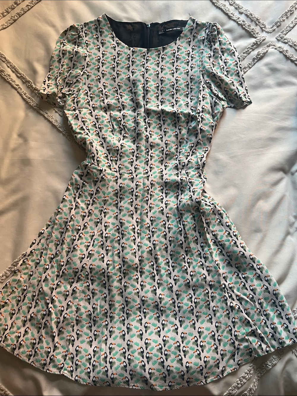 Zara Mint Green Printed Short Sleeve Fit-and-Flare Dress